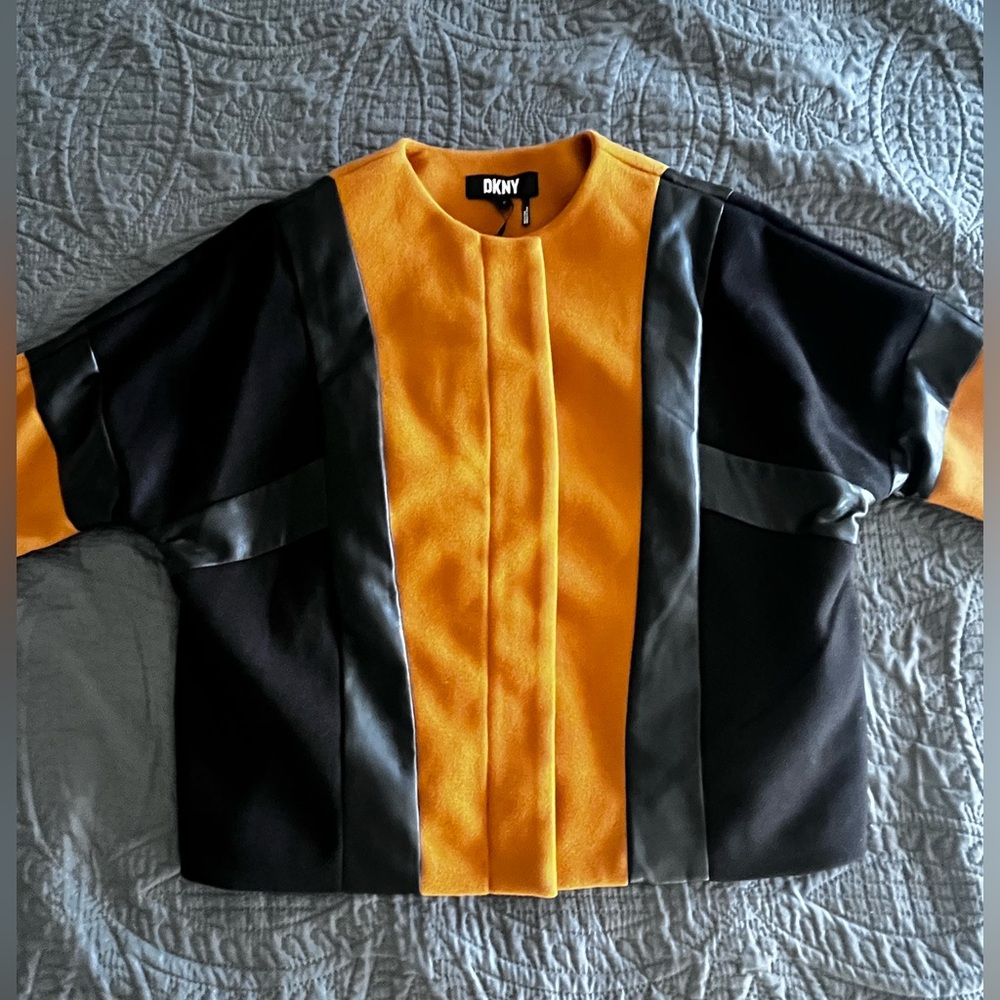 NWT DKNY Colorblock Faux Leather Stripe Jacket - Picture 6 of 14
